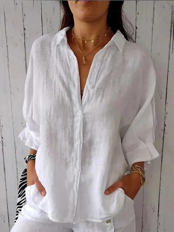 Women's Blouse White Size M Linen 0