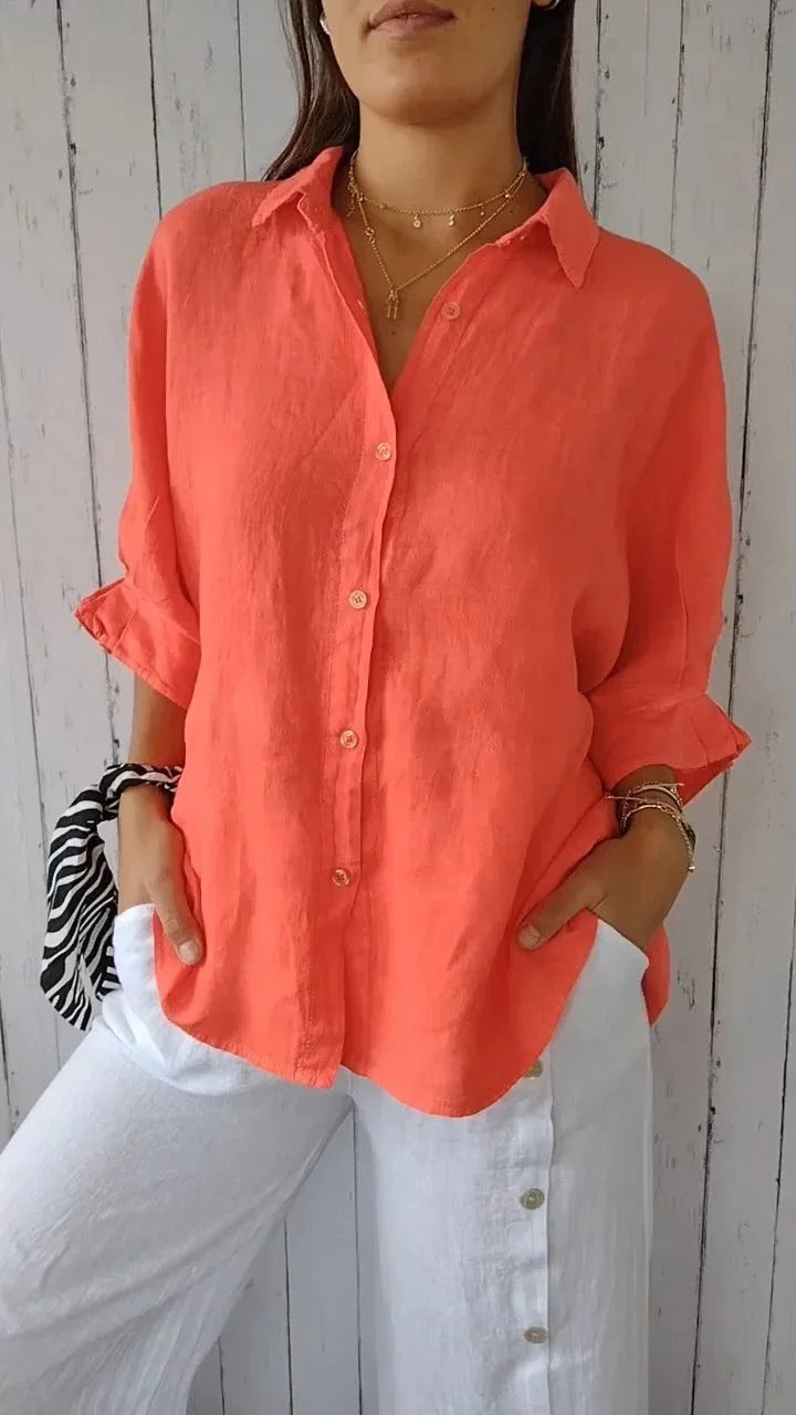 Women's Blouse White Size M Linen 5