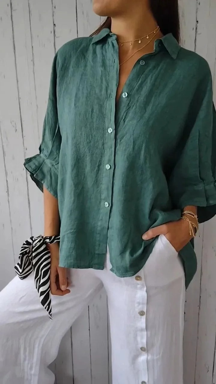 Women's Blouse White Size M Linen 7