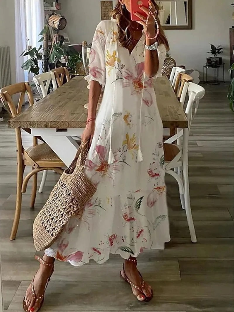 Women's Maxi Dress Blue Size M Cotton Bohemian Summer Dress 0