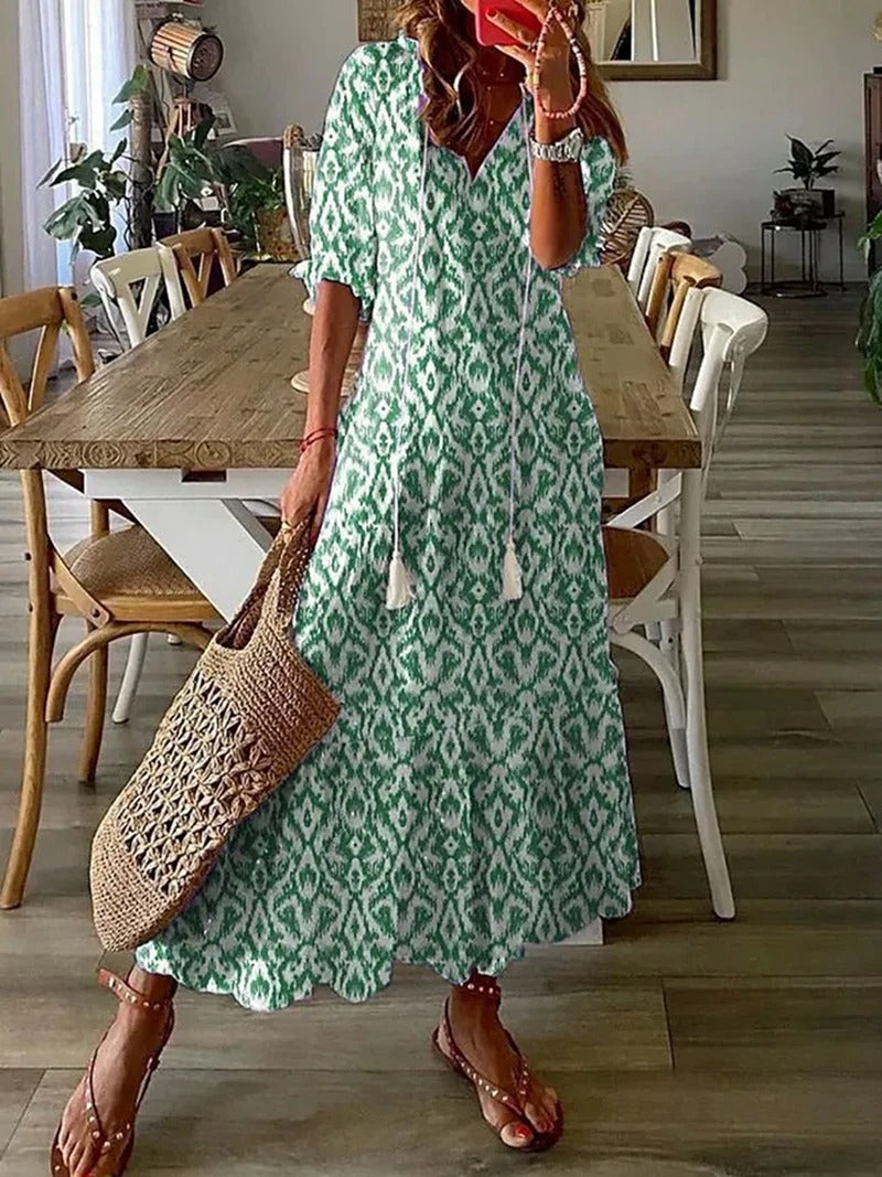 Women's Maxi Dress Blue Size M Cotton Bohemian Summer Dress 2