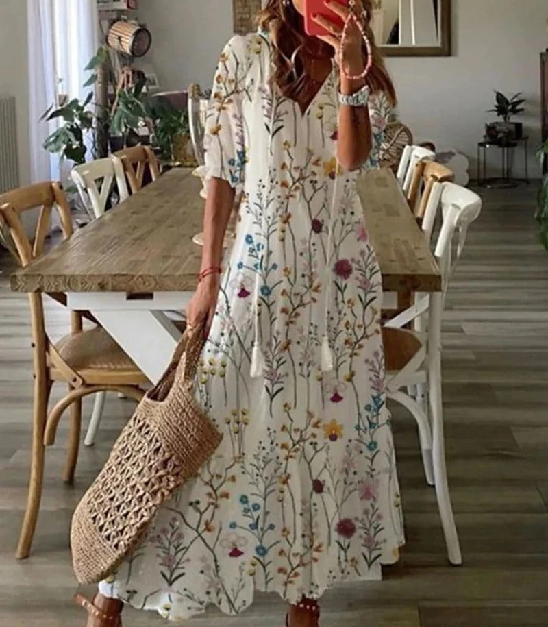 Women's Maxi Dress Blue Size M Cotton Bohemian Summer Dress 4
