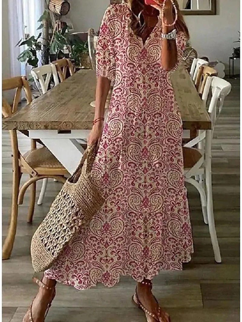 Women's Maxi Dress Blue Size M Cotton Bohemian Summer Dress 5