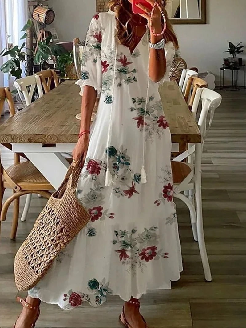 Women's Maxi Dress Blue Size M Cotton Bohemian Summer Dress 7