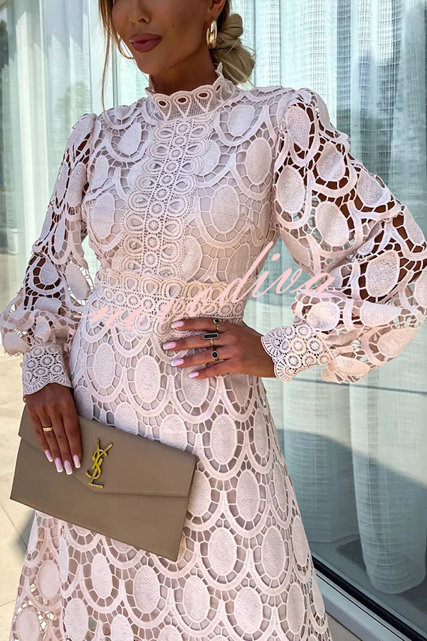 Women's Midi Dress White Size M Lace for Cocktail and Formal Occasions 0