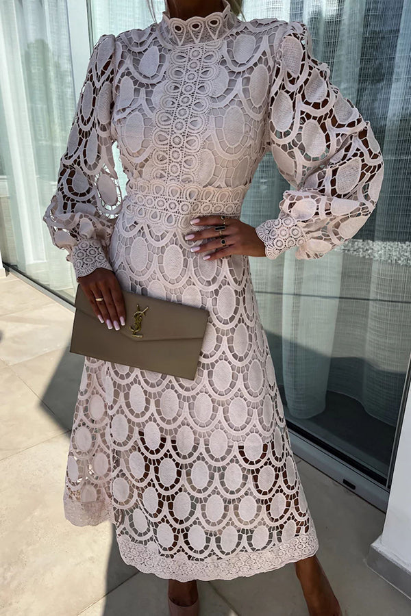 Women's Midi Dress White Size M Lace for Cocktail and Formal Occasions 1