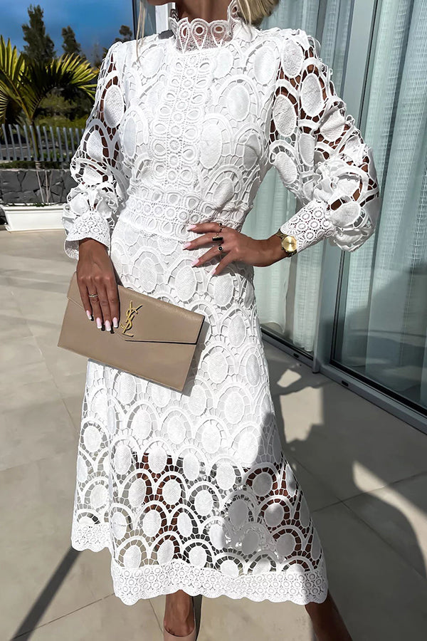 Women's Midi Dress White Size M Lace for Cocktail and Formal Occasions 6